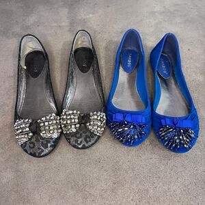 Bamboo Royal Blue Suede Black Silver cheetah beaded flat dress shoes womens 7.5